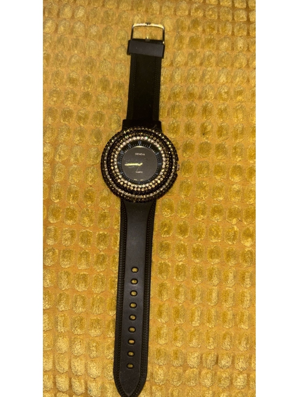 Unworn Geneva RW-53 Black Silicone Rhinestone Watch
